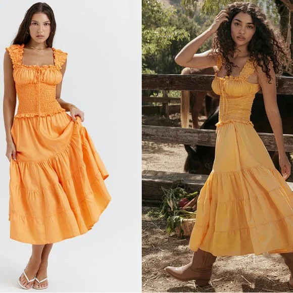 House of CB 'Phedra' Tangerine Shirred Maxi Sundress NWOT - Picture 1 of 10